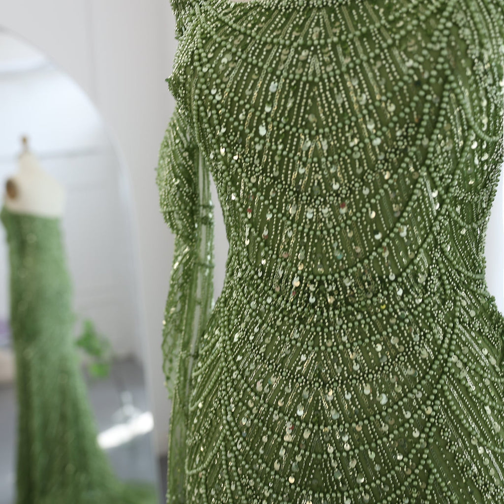 Luxury Beaded Green Mermaid Evening Dress with Gloves SS606