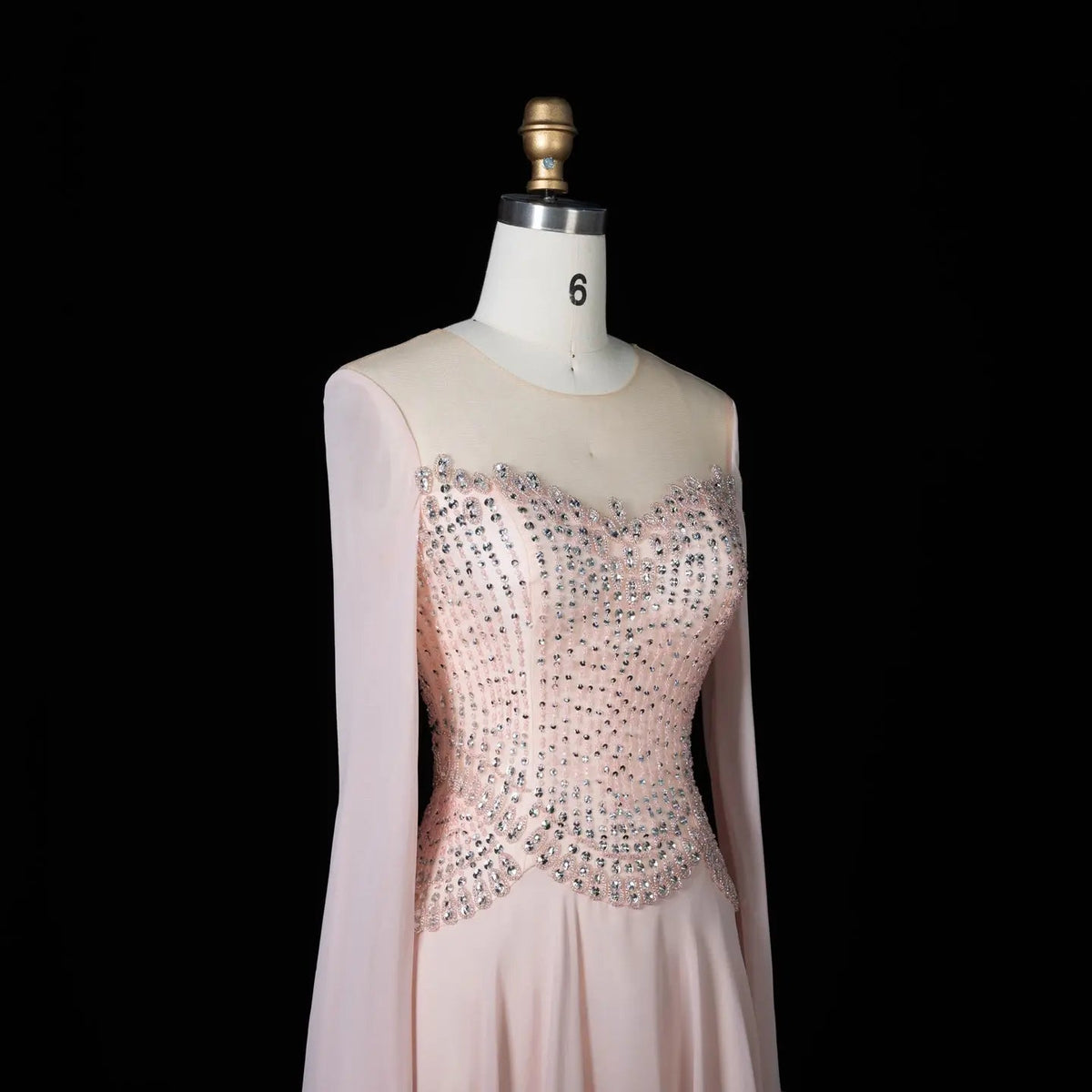 Luxury Pink Beaded Flowy Cape Sleeve Evening Dress SS367