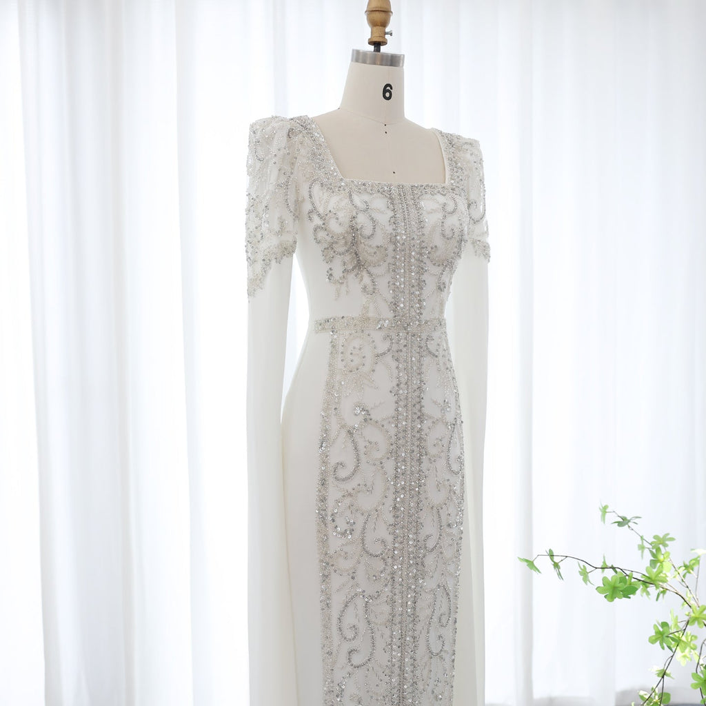 Luxury Blue Mermaid Evening Dress with Cape Sleeves SS365