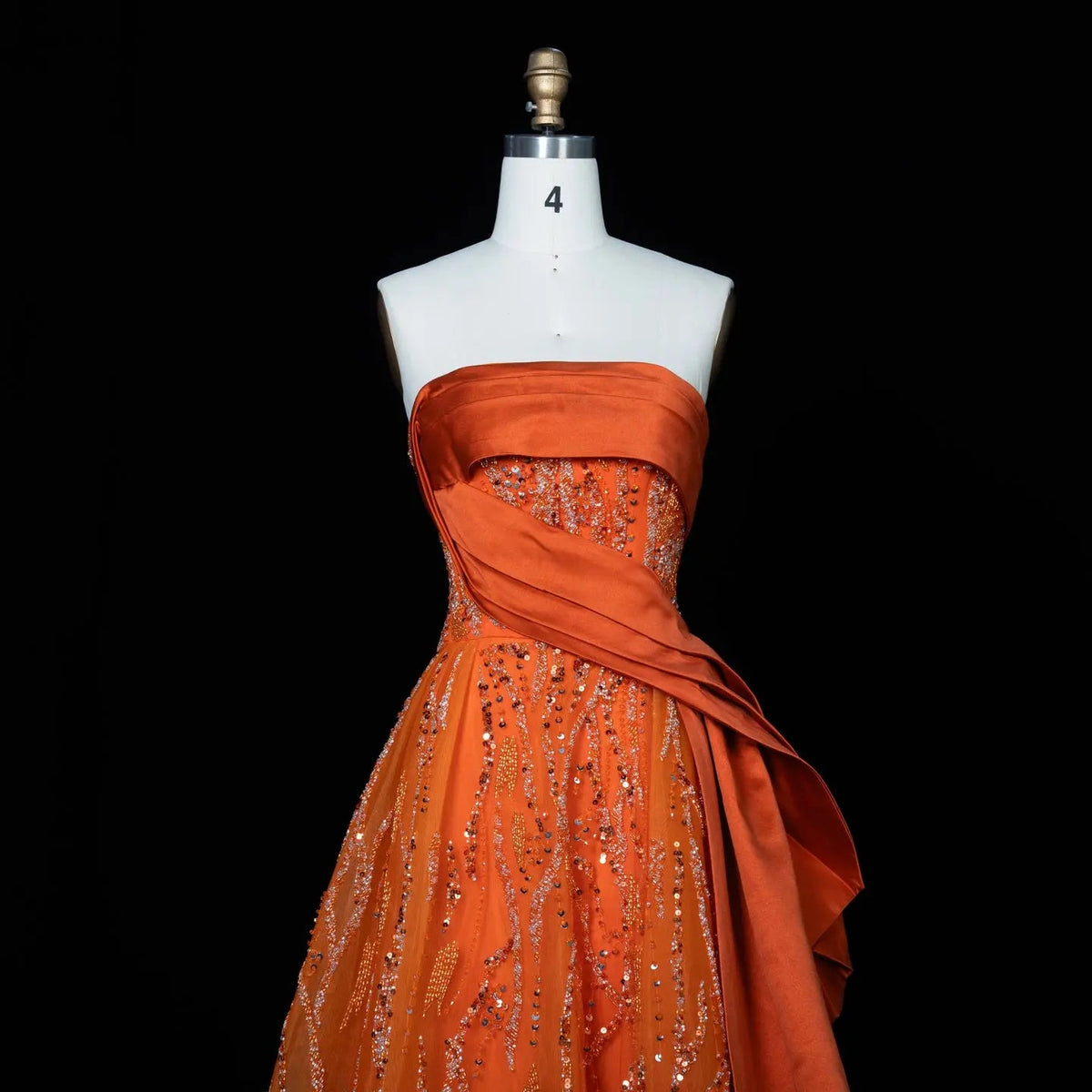 Elegant Beaded Orange Off Shoulder Evening Dress SS571