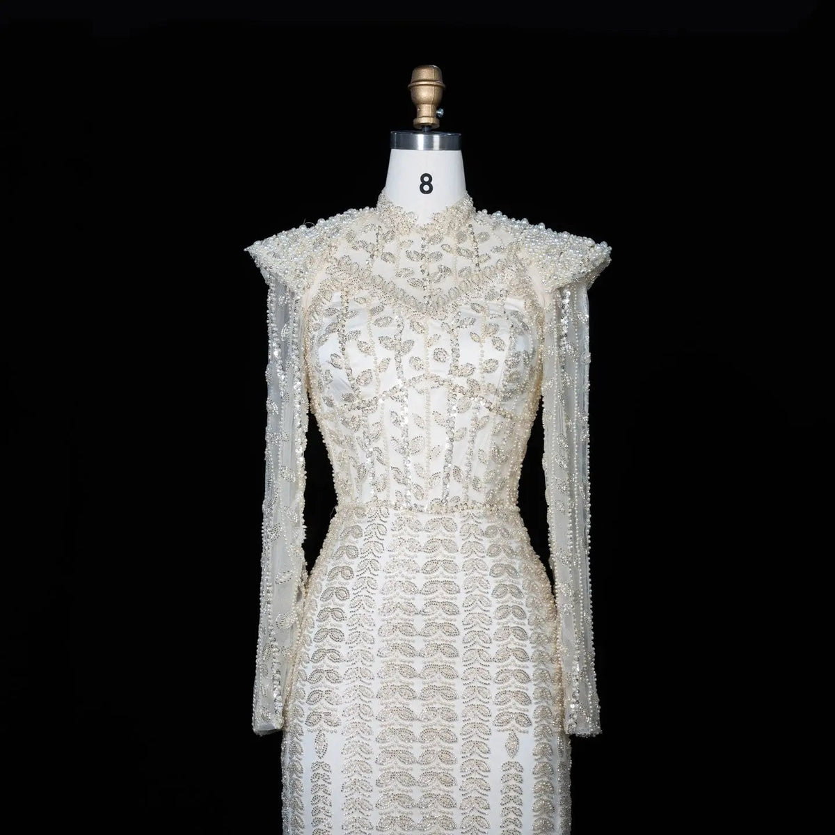 Luxury Cream Long Sleeves Evening Dress SS696