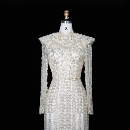 Luxury Cream Long Sleeves Evening Dress SS696