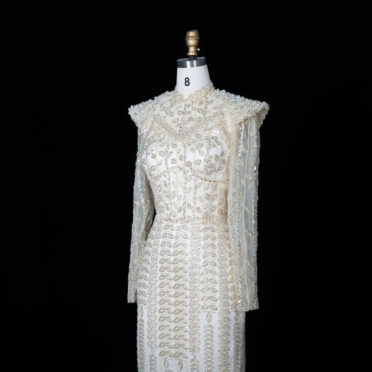 Luxury Cream Long Sleeves Evening Dress SS696