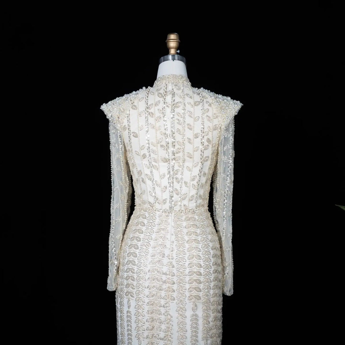 Luxury Cream Long Sleeves Evening Dress SS696
