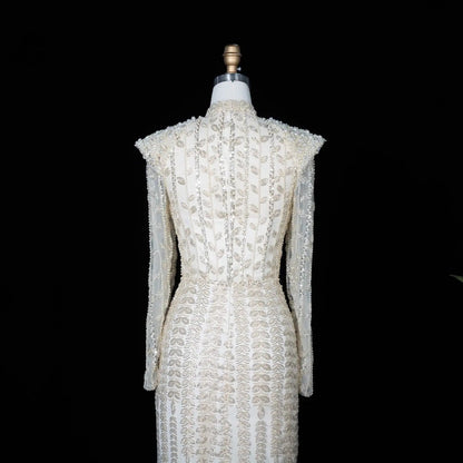 Luxury Cream Long Sleeves Evening Dress SS696
