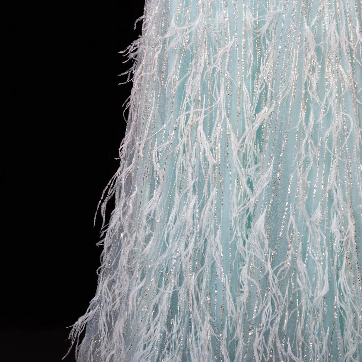 Luxury Feathers Aqua Off Shoulder Evening Dress SS435