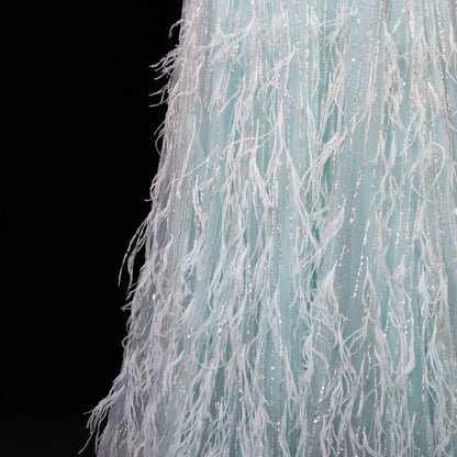 Luxury Feathers Aqua Off Shoulder Evening Dress SS435