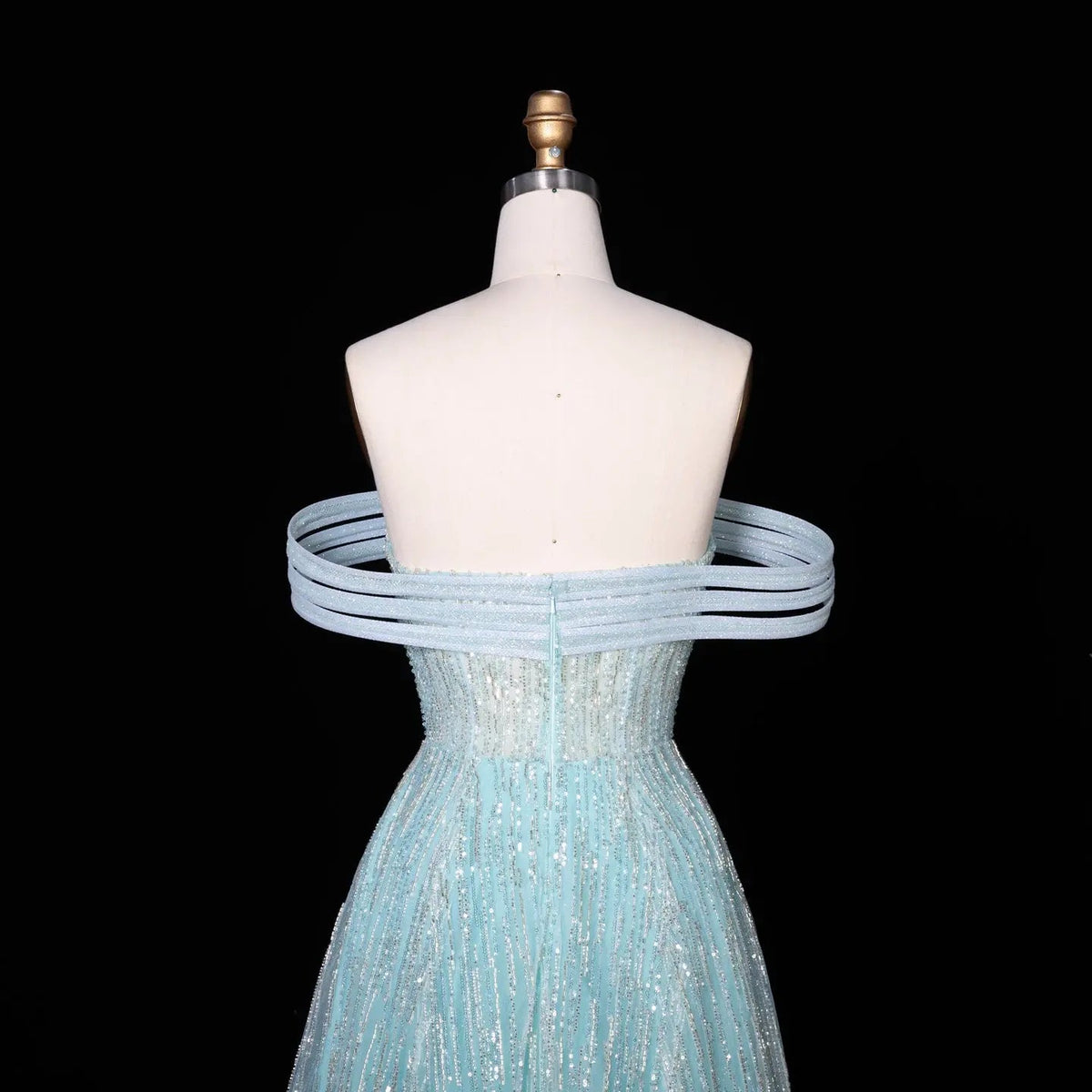 Luxury Feathers Aqua Off Shoulder Evening Dress SS435