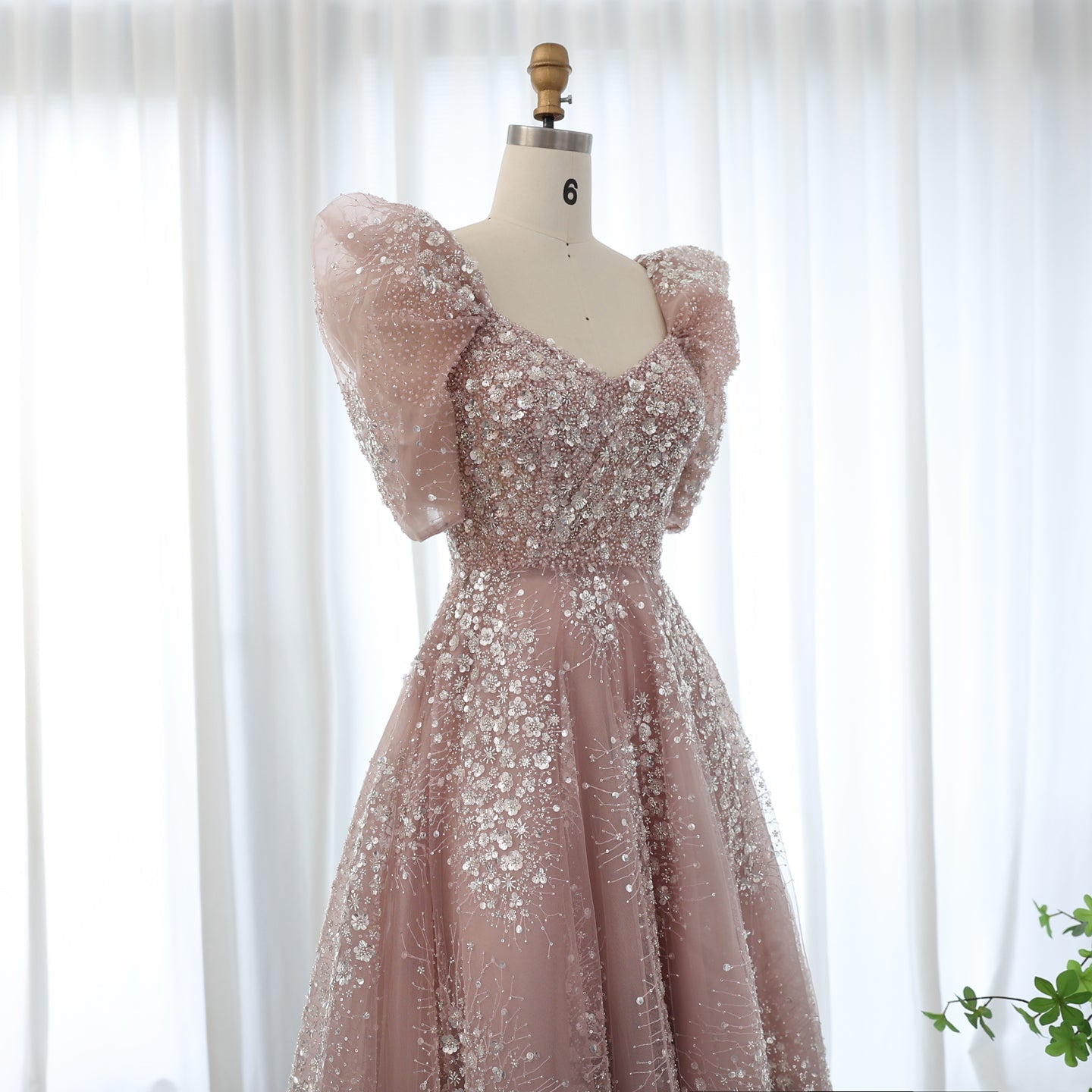 Glitter Lime Green Puff Sleeve Evening Dress SS155