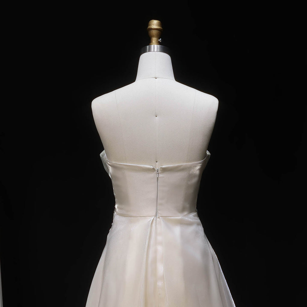 Luxury Beige Strapless Beaded A-Line Evening Dress SF509
