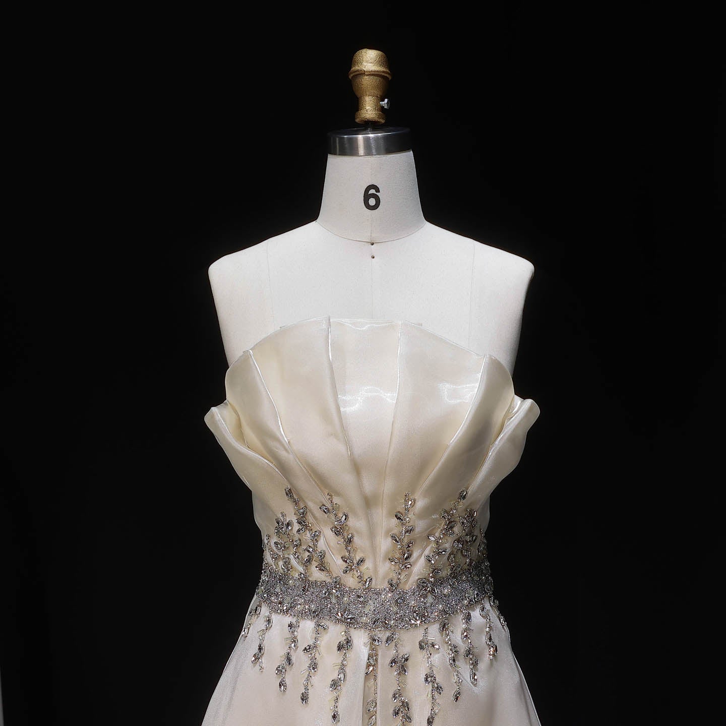 Luxury Beige Strapless Beaded A-Line Evening Dress SF509