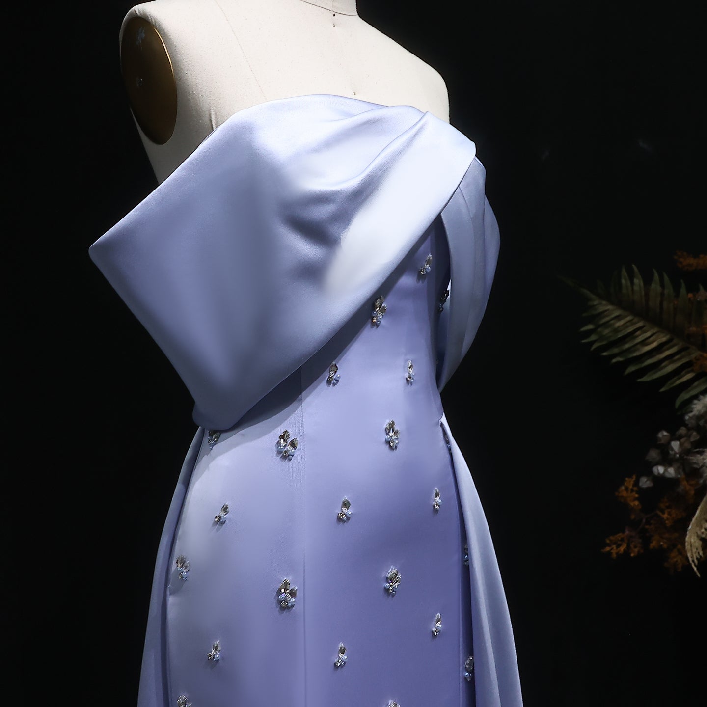 Luxury Blue Beaded High-Slit Evening Dress with Overskirt SF301