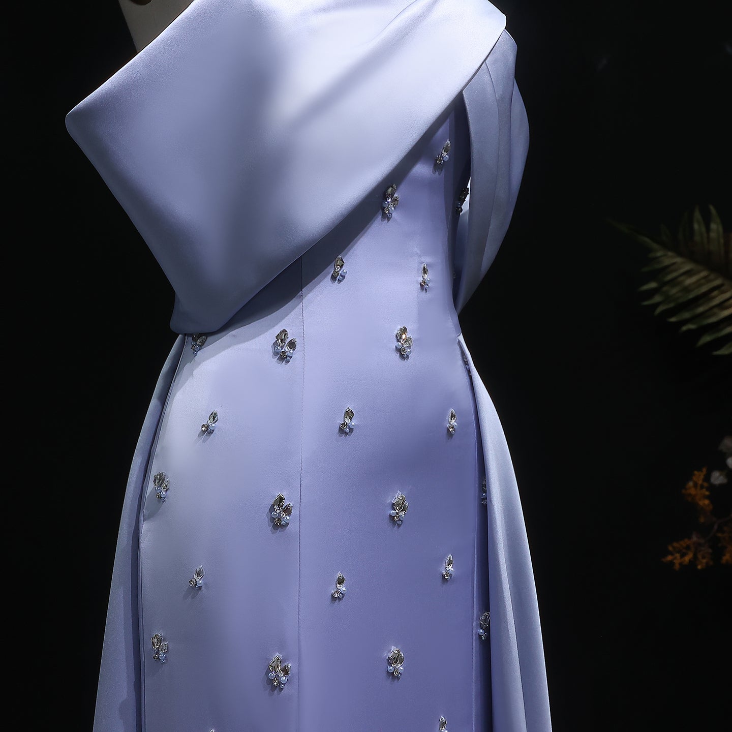 Luxury Blue Beaded High-Slit Evening Dress with Overskirt SF301