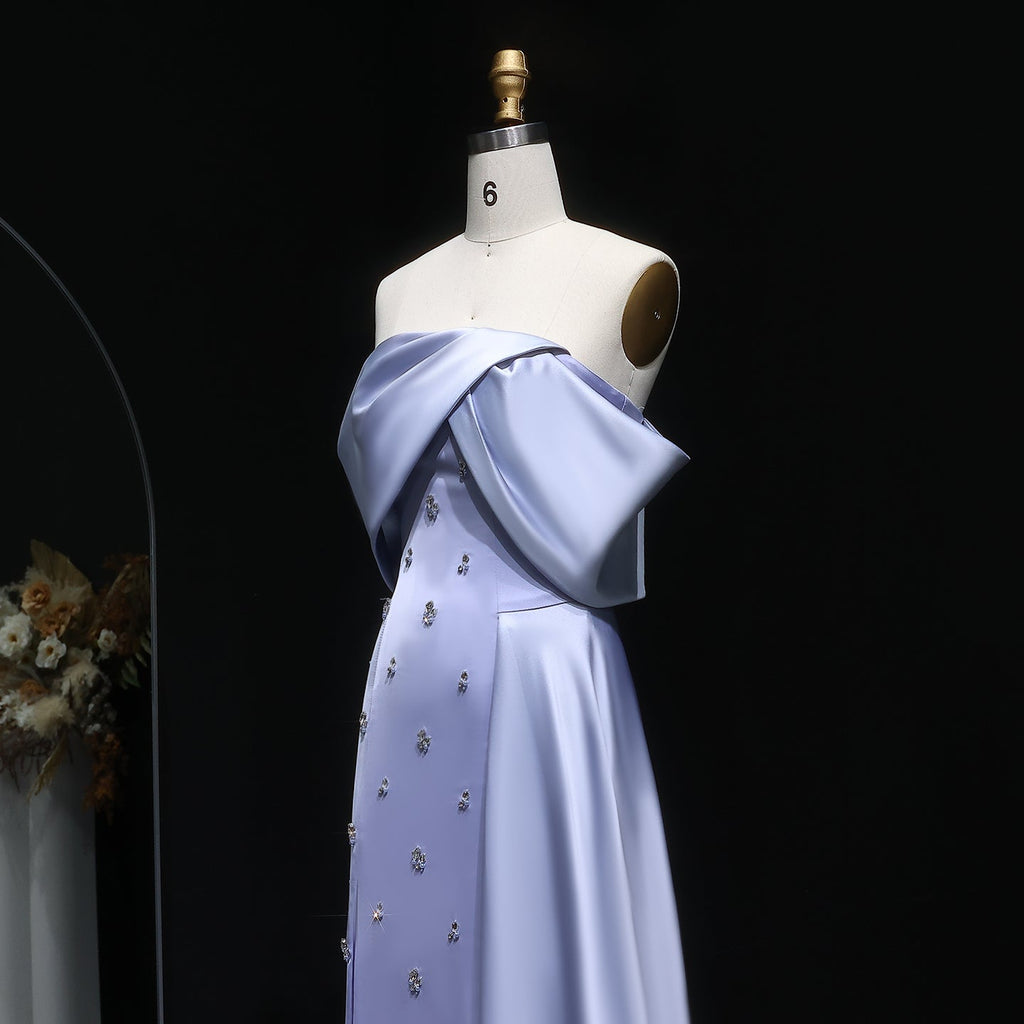 Luxury Blue Beaded High-Slit Evening Dress with Overskirt SF301