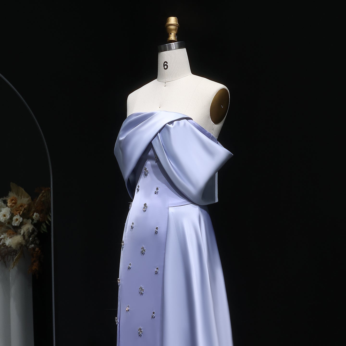 Luxury Blue Beaded High-Slit Evening Dress with Overskirt SF301