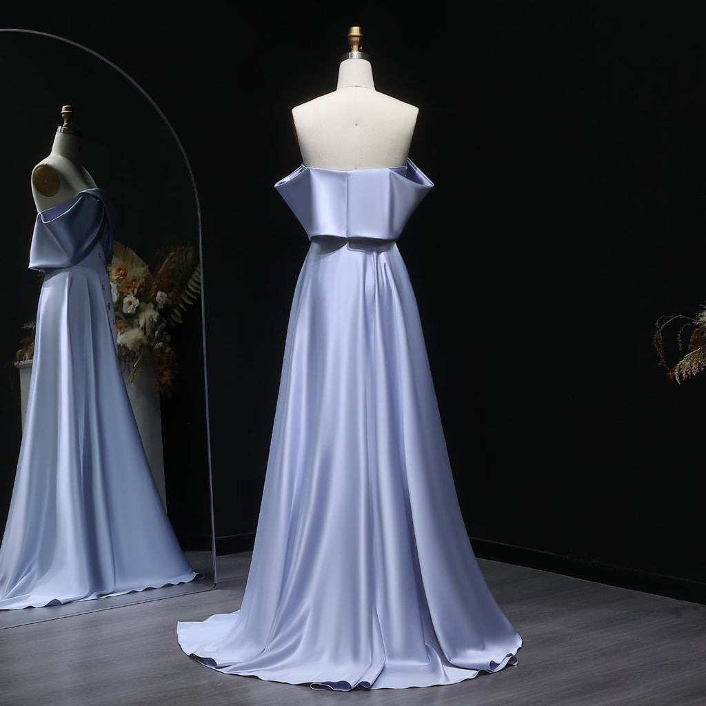 Luxury Blue Beaded High-Slit Evening Dress with Overskirt SF301