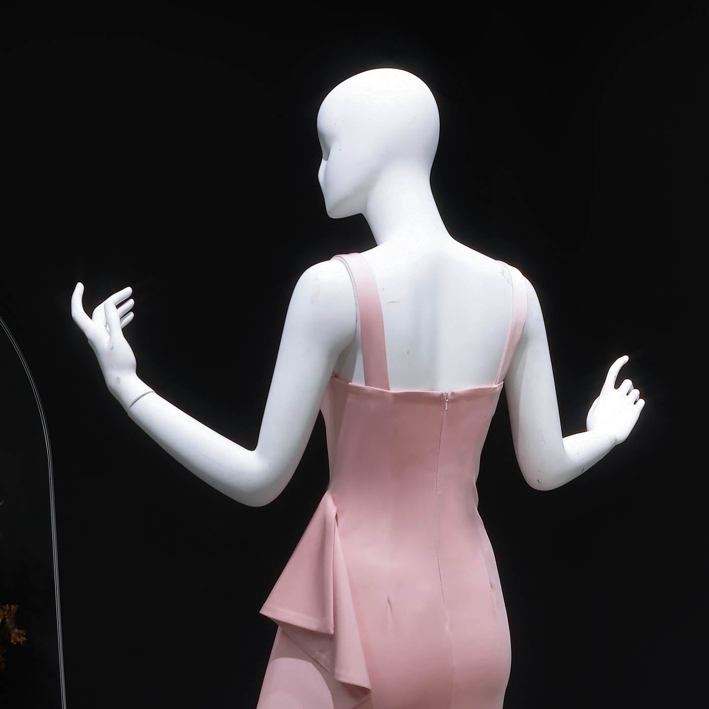 Elegant Pink Square Neck Satin Evening Dress with Side Ruffle SF041