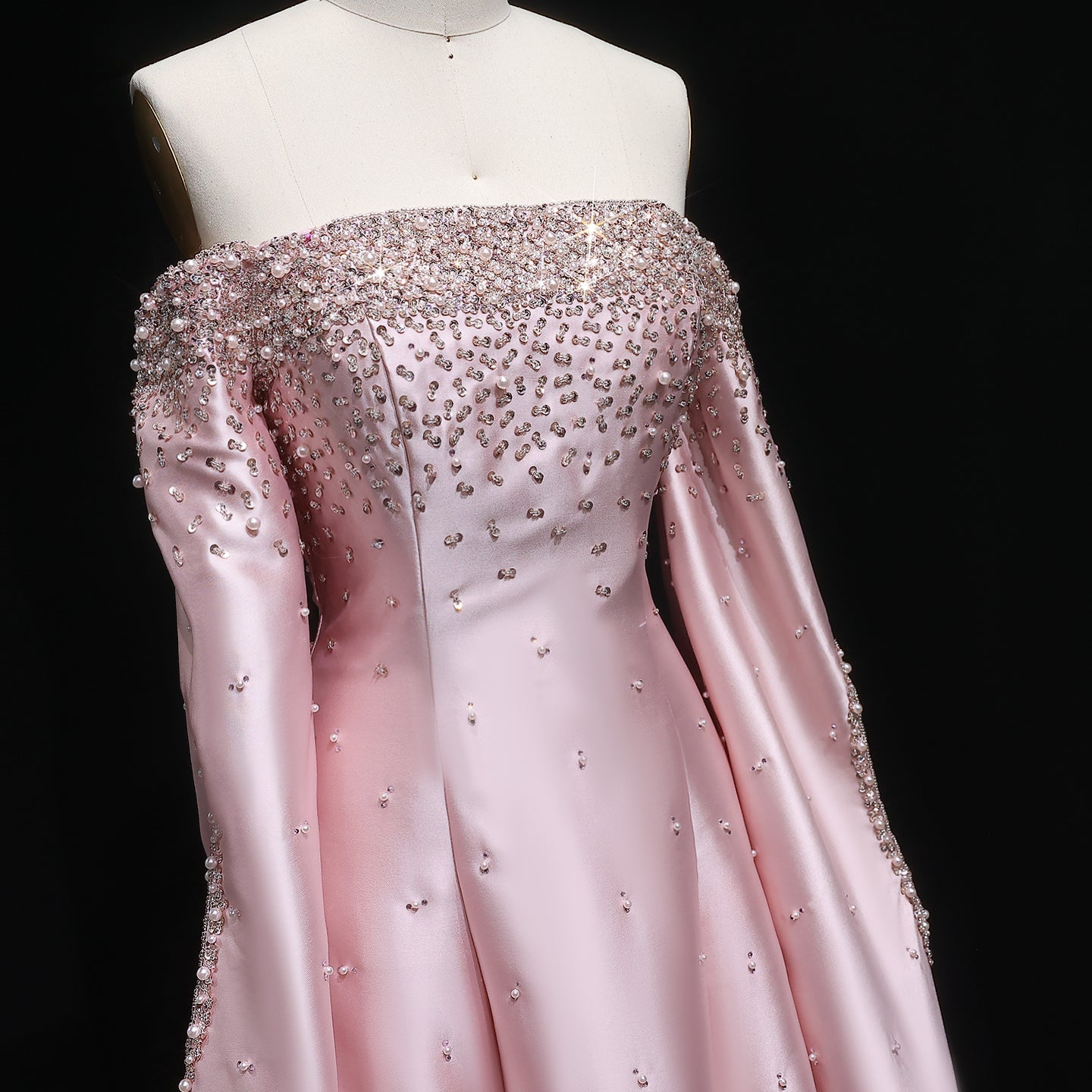 Luxury Beaded Gray Evening Dress with Cape Sleeve SS575