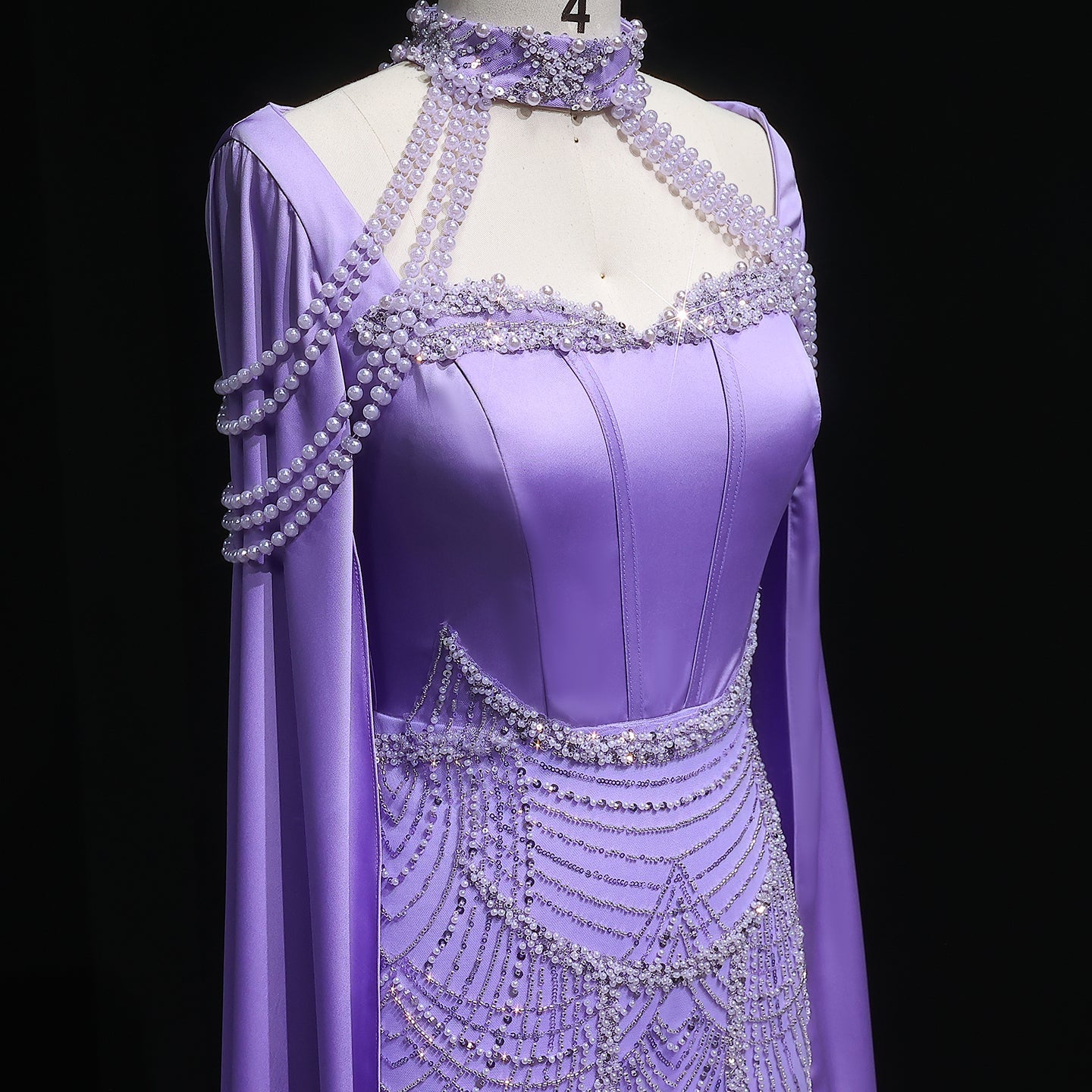 Luxury Pink Beaded Evening Dress with Cape Sleeves SS662