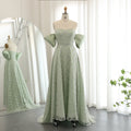 Elegant Sequin Sage Green A-line Strapless Evening Dresses SS427