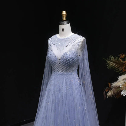 Glamorous Pink Illusion Neck Beaded Chiffon Evening Dress with Cape Sleeves SS054