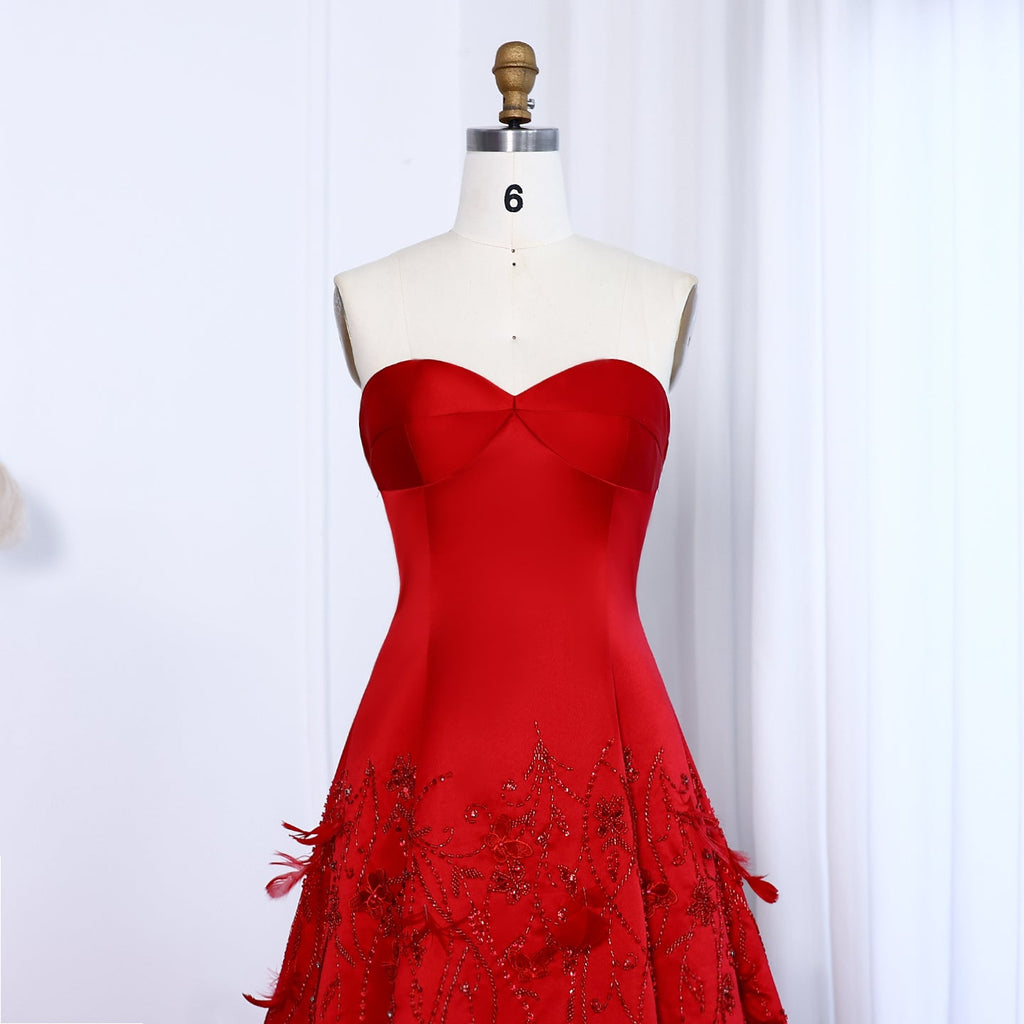 Luxury Feathers Coral Pink Beaded A-Line Evening Dresses SS470