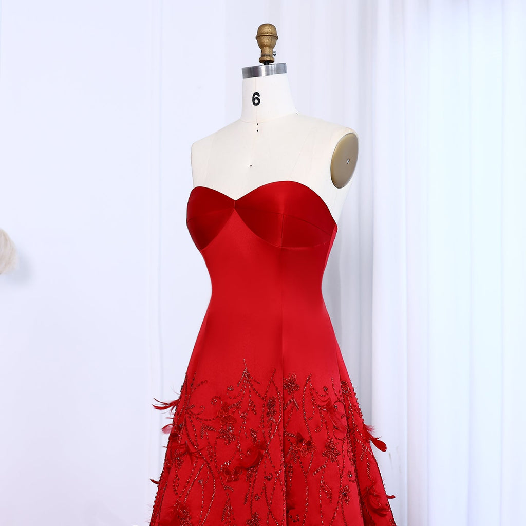 Luxury Feathers Coral Pink Beaded A-Line Evening Dresses SS470