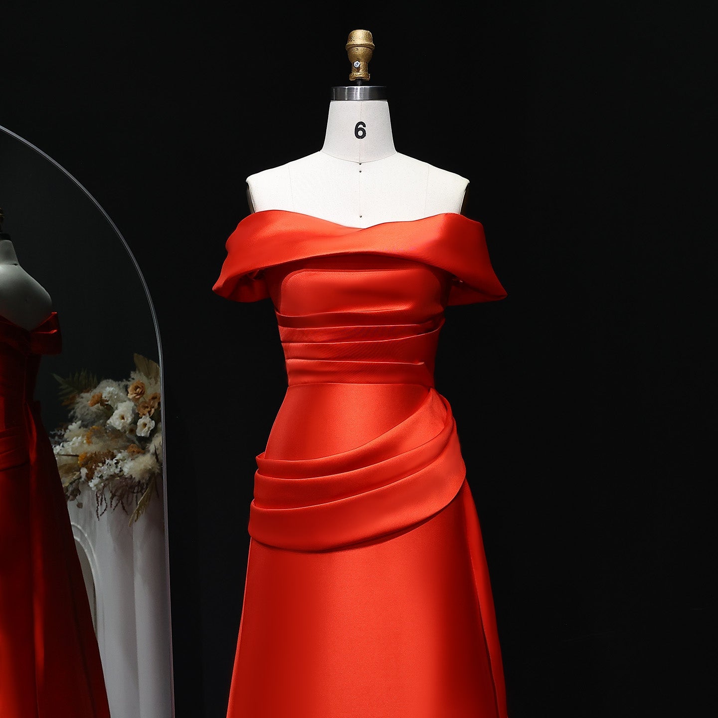 Elegant Orange Evening Dress with Overskirt and ruffles SF248