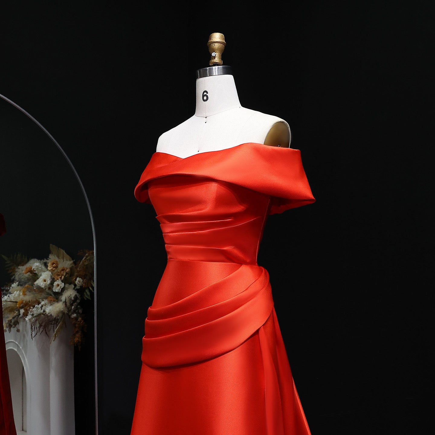 Elegant Orange Evening Dress with Overskirt and ruffles SF248