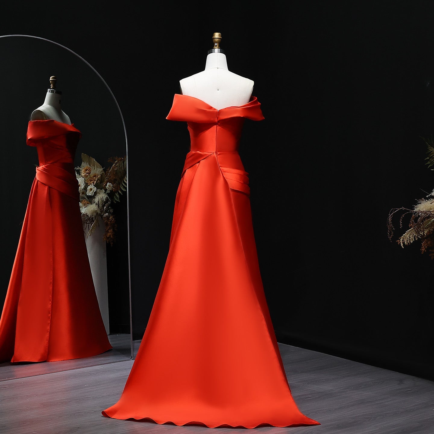 Elegant Orange Evening Dress with Overskirt and ruffles SF248