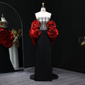 Luxury Burgundy Strapless 3D Floral Evening Dress SF185