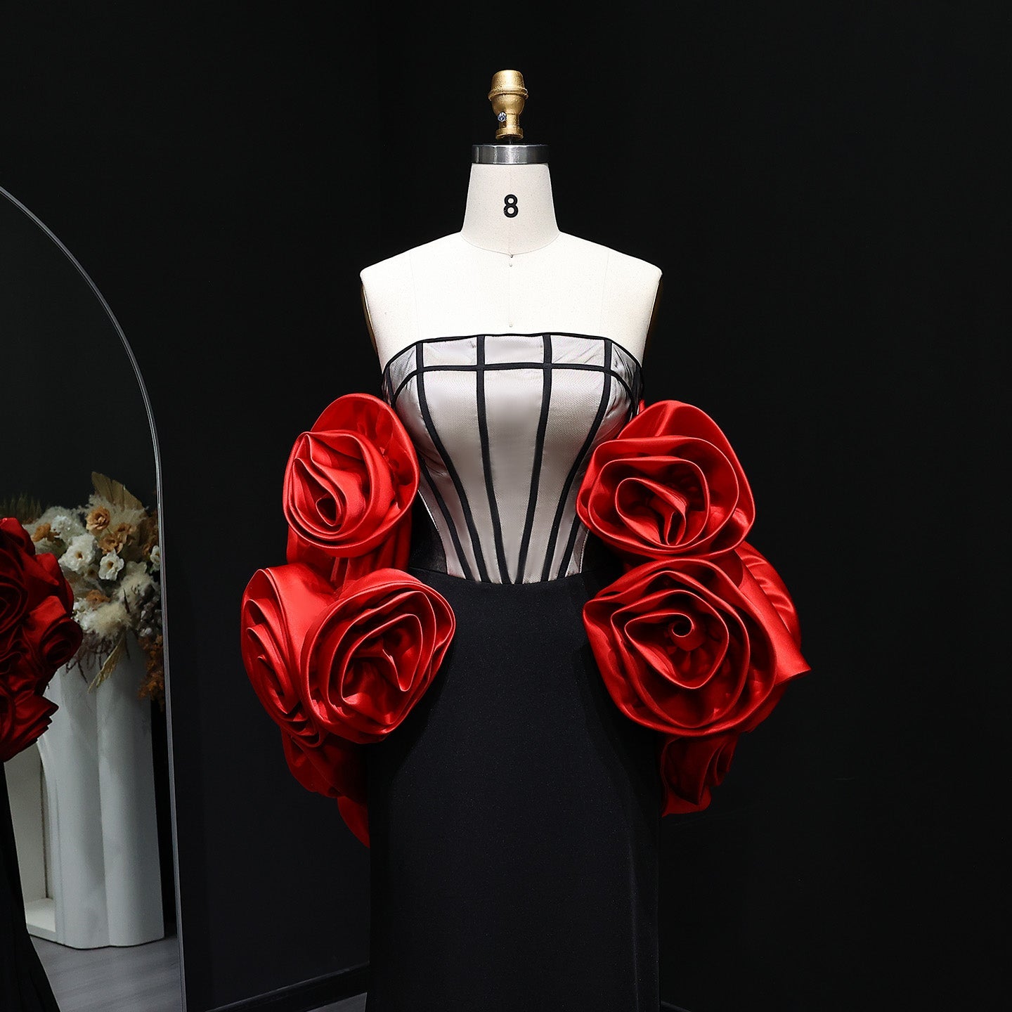 Luxury Burgundy Strapless 3D Floral Evening Dress SF185