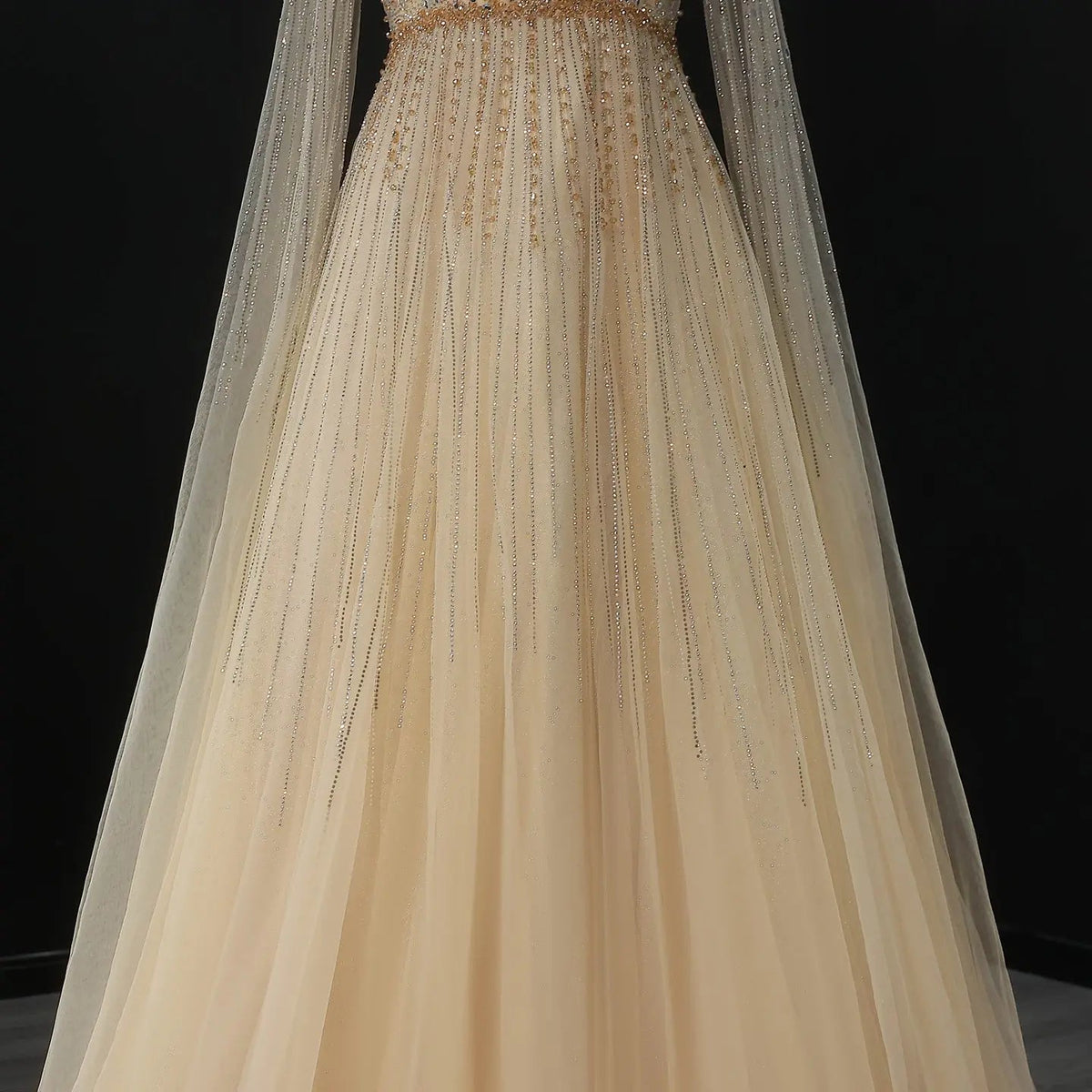 Glamorous Pink Illusion Neck Beaded Chiffon Evening Dress with Cape Sleeves SS054