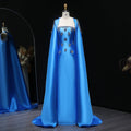 Elegant Blue Beaded Embellished Evening Dress with Cape Sleeve SF250