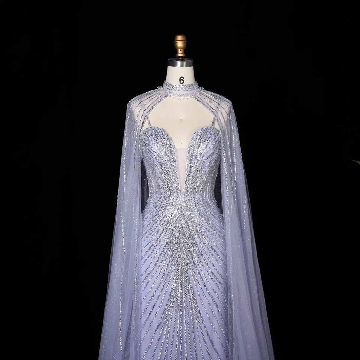 Lilac Sheer Cape Mermaid  Full Hand Beaded Evening Dress  SS114