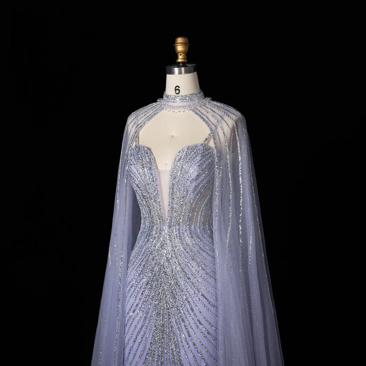 Lilac Sheer Cape Mermaid  Full Hand Beaded Evening Dress  SS114