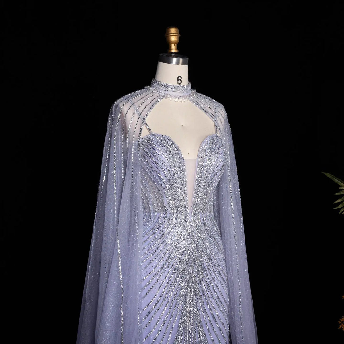Lilac Sheer Cape Mermaid  Full Hand Beaded Evening Dress  SS114