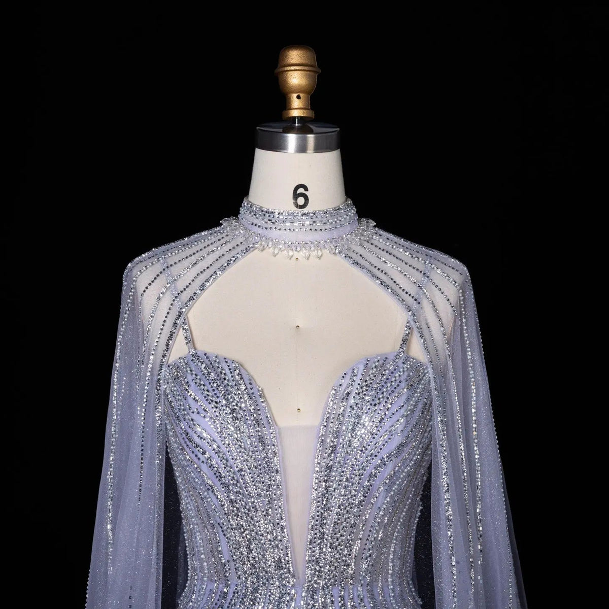Lilac Sheer Cape Mermaid  Full Hand Beaded Evening Dress  SS114