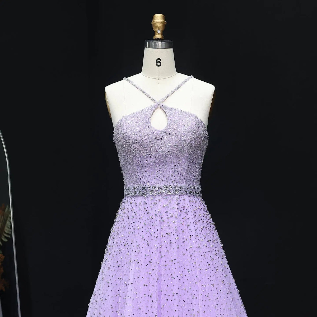Luxury Dusty Pink Beaded Halter Neck A-Line Evening Dress SS580