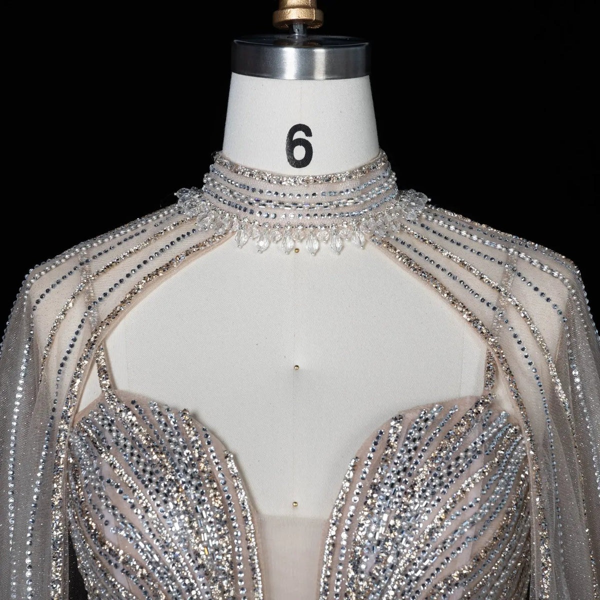 Lilac Sheer Cape Mermaid  Full Hand Beaded Evening Dress  SS114