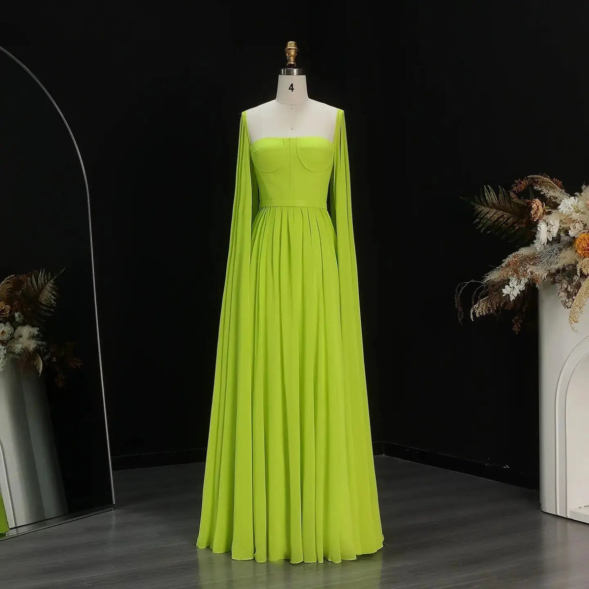 Elegant Lemon Yellow Evening Dress with Cape Sleeves SF076