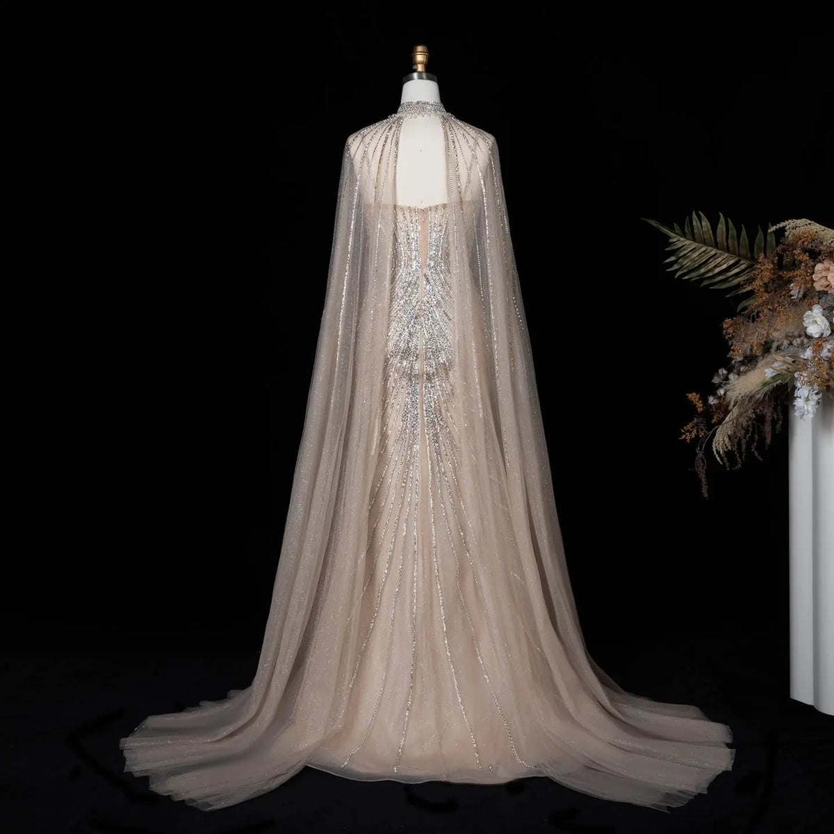 Lilac Sheer Cape Mermaid  Full Hand Beaded Evening Dress  SS114