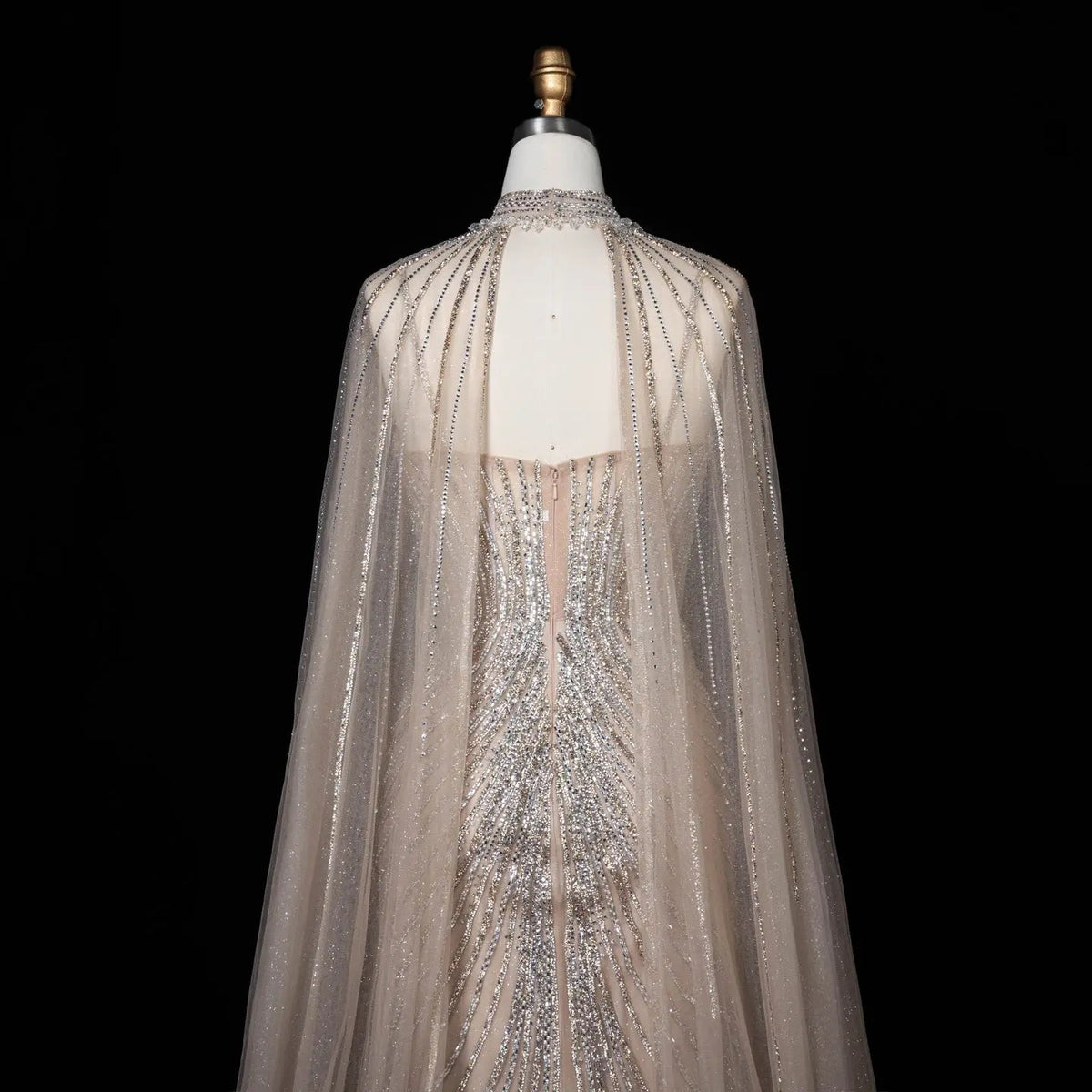 Lilac Sheer Cape Mermaid  Full Hand Beaded Evening Dress  SS114
