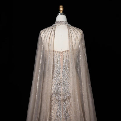 Lilac Sheer Cape Mermaid  Full Hand Beaded Evening Dress  SS114