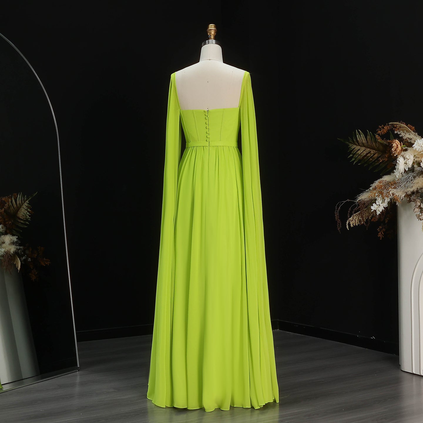 Luxury A-Line Chiffon Evening Dress with Cape Sleeves SF076