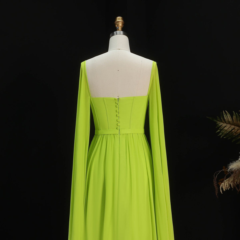 Luxury A-Line Chiffon Evening Dress with Cape Sleeves SF076