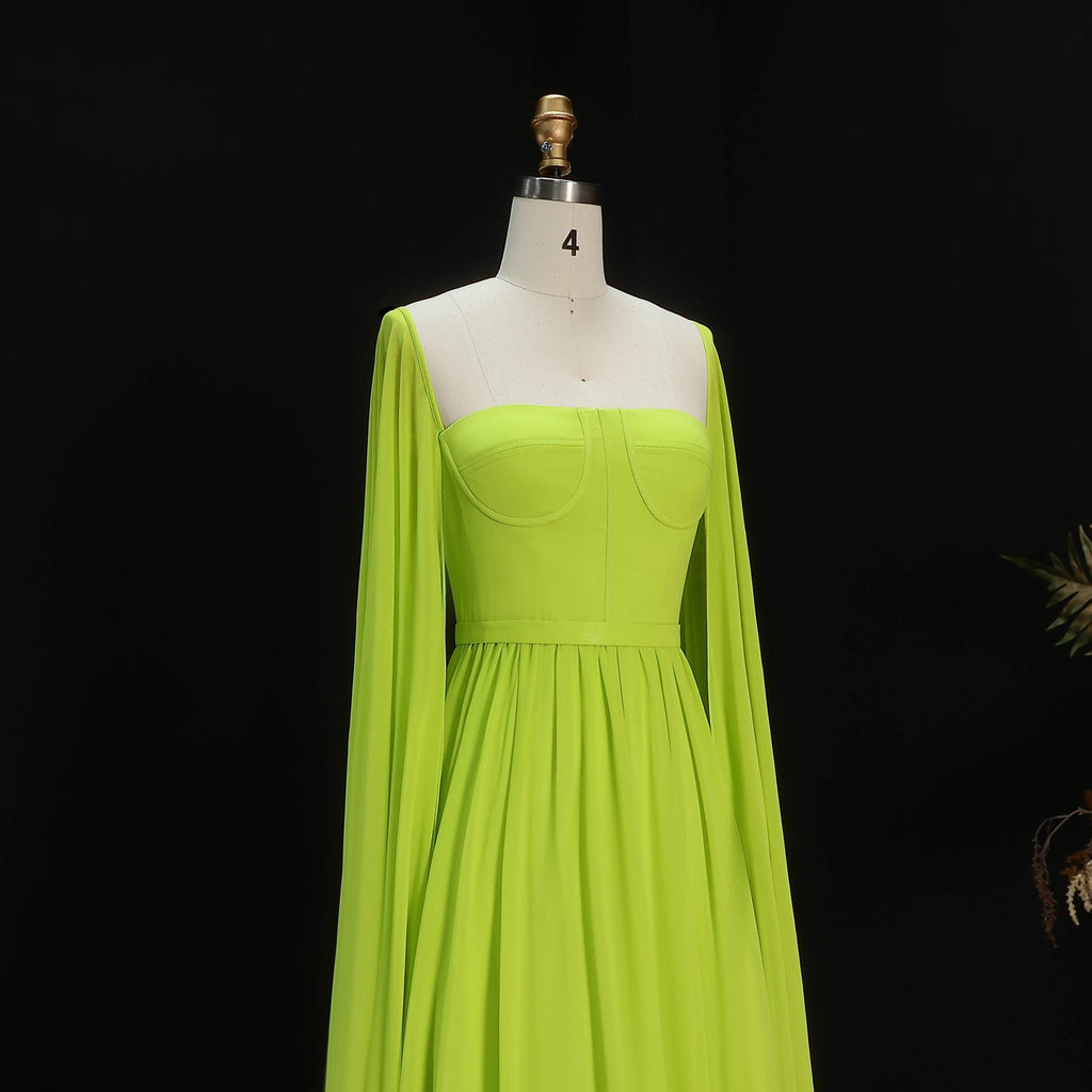 Luxury A-Line Chiffon Evening Dress with Cape Sleeves SF076