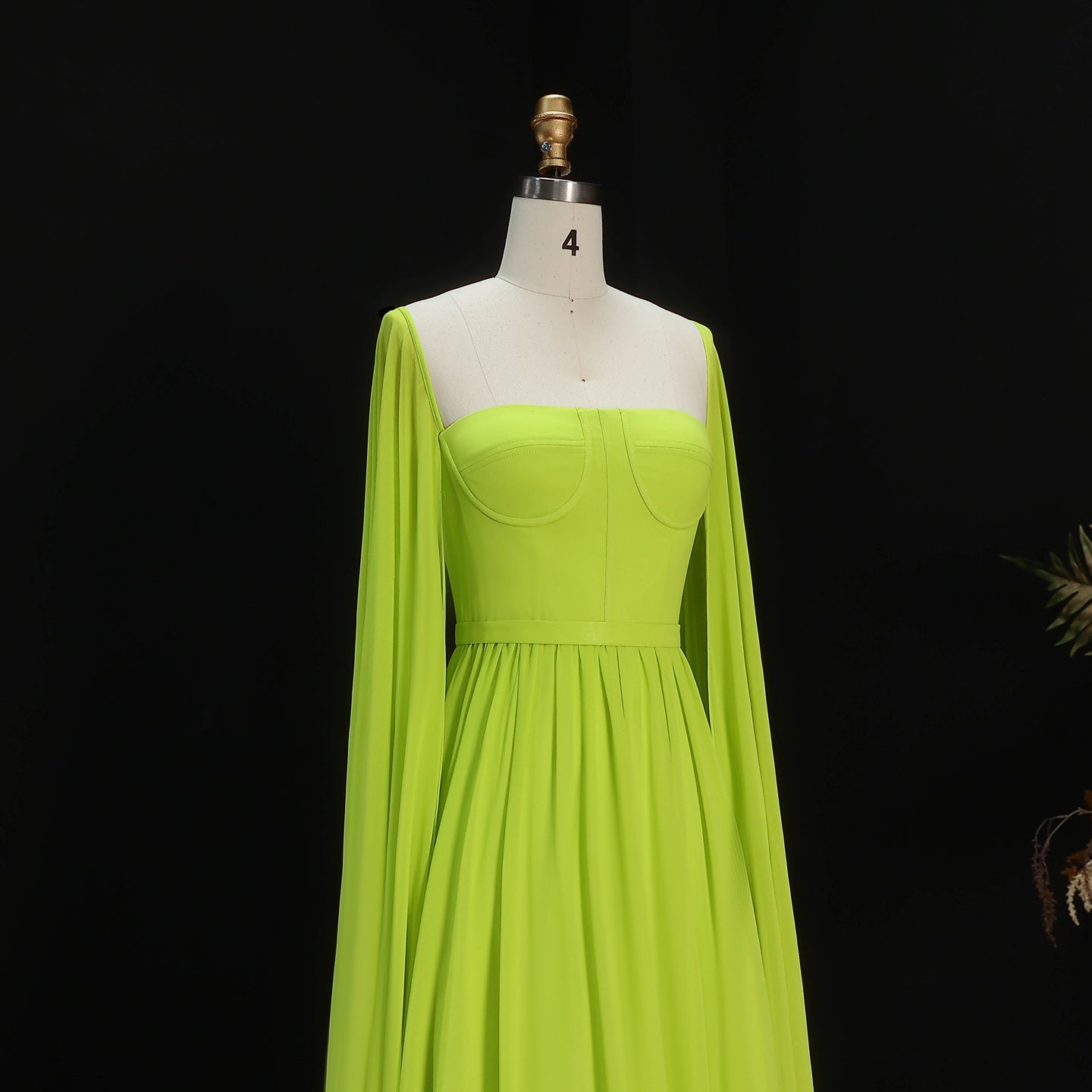 Luxury A-Line Chiffon Evening Dress with Cape Sleeves SF076