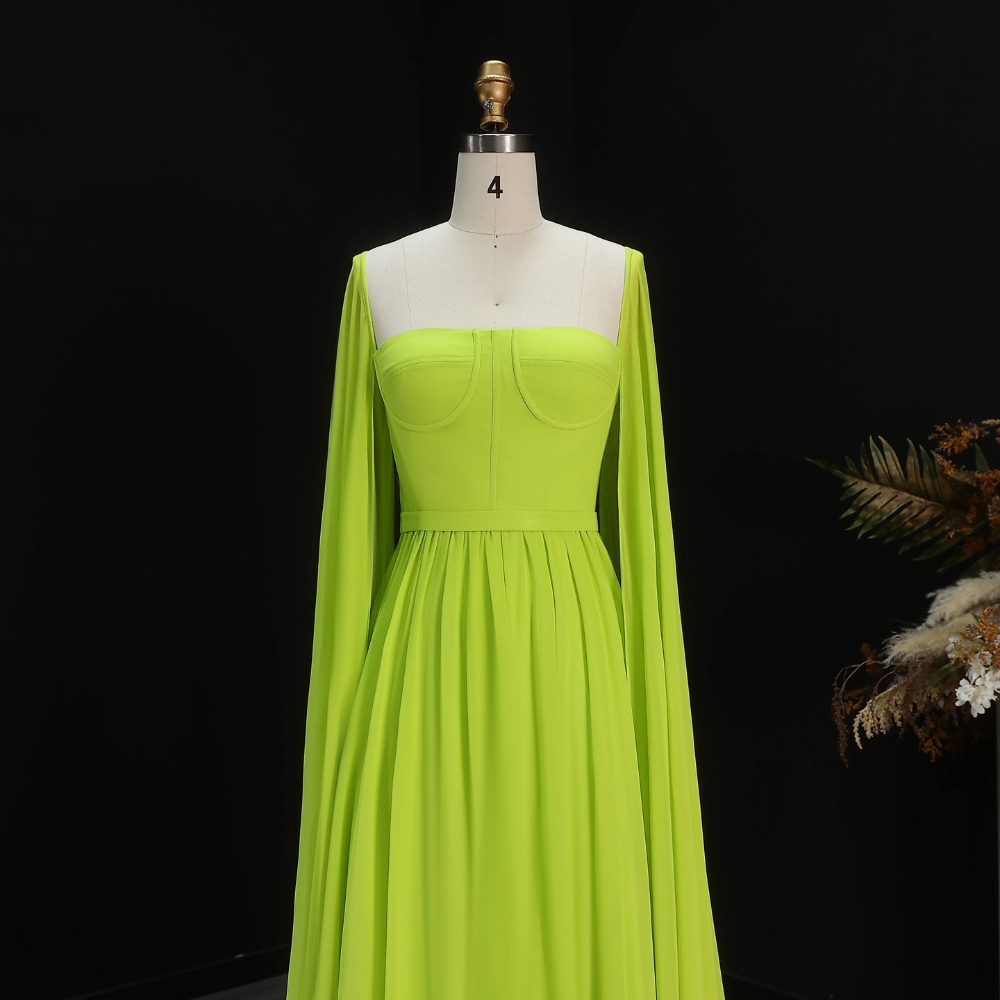 Luxury A-Line Chiffon Evening Dress with Cape Sleeves SF076