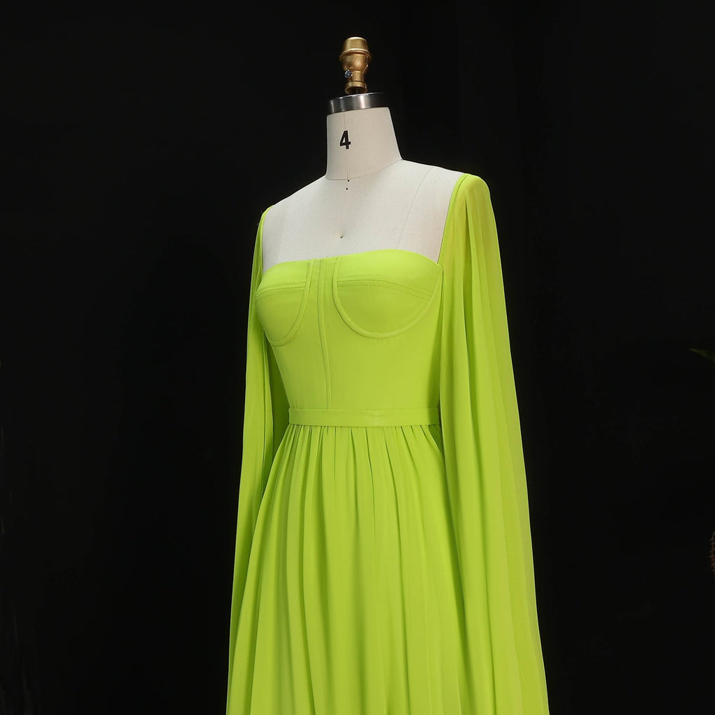 Luxury A-Line Chiffon Evening Dress with Cape Sleeves SF076
